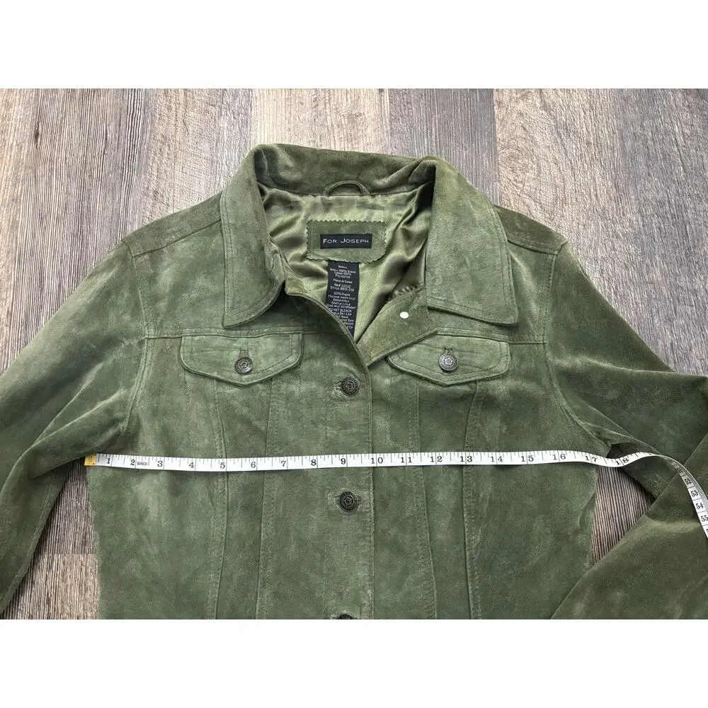 For Joseph Olive Green Suede Leather Trucker Jacket Womens Small B810-236 - Picture 4 of 5
